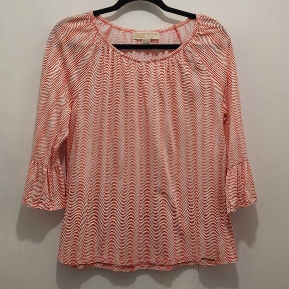 Michael Michael Kors Tops - Michael Kors Womens Peach & White 3/4‎ Sleeve Striped Blouse Shirt Size Medium